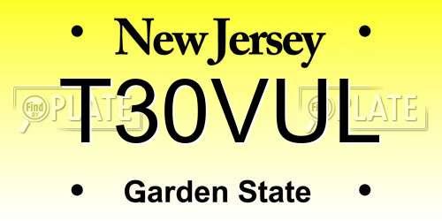T30VUL New Jersey License Plate
