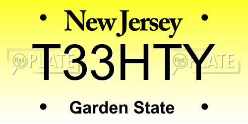 T33HTY New Jersey License Plate