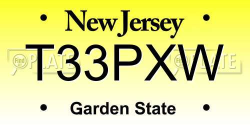 T33PXW New Jersey License Plate