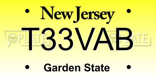 T33VAB New Jersey License Plate