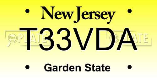 T33VDA New Jersey License Plate