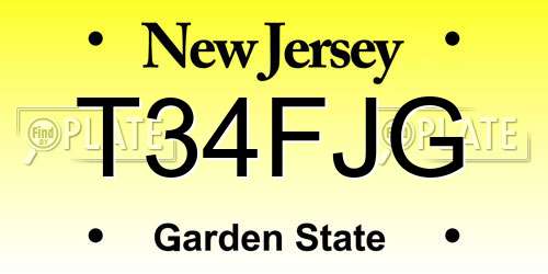 T34FJG New Jersey License Plate