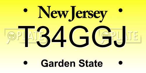 T34GGJ New Jersey License Plate