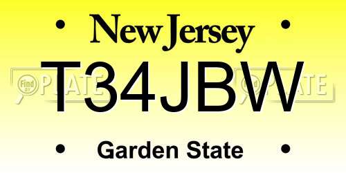 T34JBW New Jersey License Plate