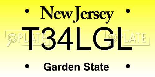 T34LGL New Jersey License Plate