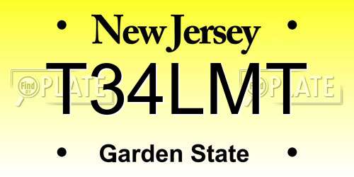 T34LMT New Jersey License Plate