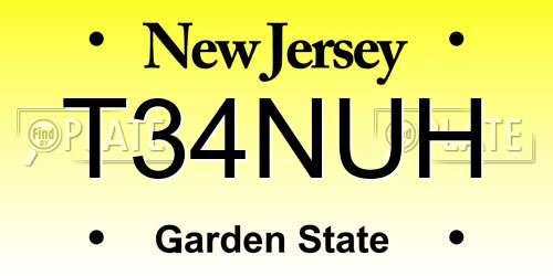 T34NUH New Jersey License Plate