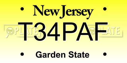 T34PAF New Jersey License Plate