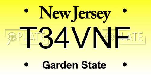 T34VNF New Jersey License Plate