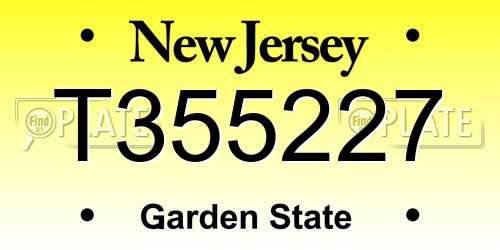 T355227 New Jersey License Plate