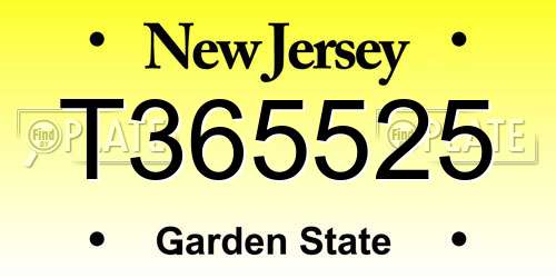 T365525 New Jersey License Plate