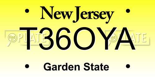 T36OYA New Jersey License Plate