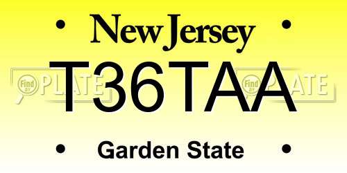 T36TAA New Jersey License Plate