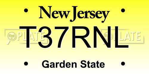T37RNL New Jersey License Plate