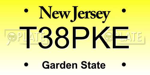 T38PKE New Jersey License Plate
