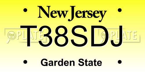 T38SDJ New Jersey License Plate