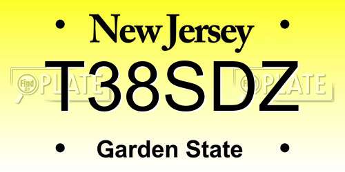 T38SDZ New Jersey License Plate