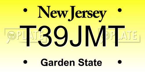 T39JMT New Jersey License Plate