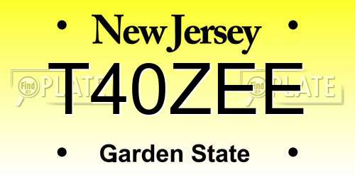 T40ZEE New Jersey License Plate