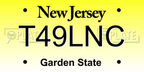 T49LNC New Jersey License Plate