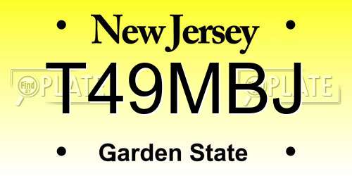 T49MBJ New Jersey License Plate