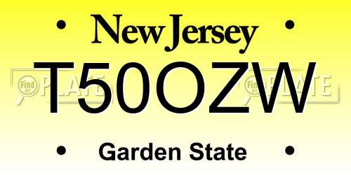 T50OZW New Jersey License Plate