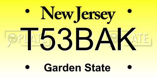 T53BAK New Jersey License Plate