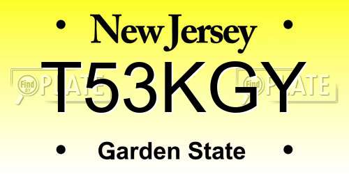 T53KGY New Jersey License Plate