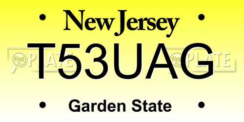 T53UAG New Jersey License Plate