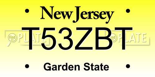T53ZBT New Jersey License Plate