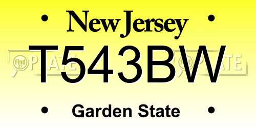 T543BW New Jersey License Plate