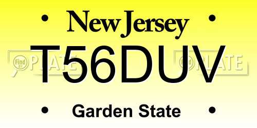 T56DUV New Jersey License Plate