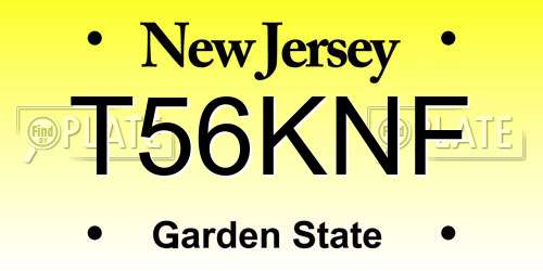 T56KNF New Jersey License Plate