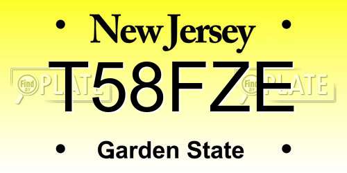 T58FZE New Jersey License Plate