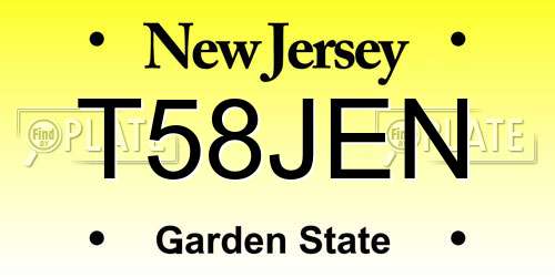 T58JEN New Jersey License Plate