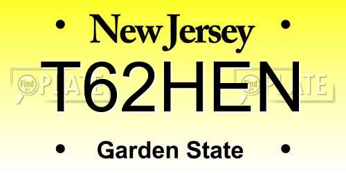 T62HEN New Jersey License Plate