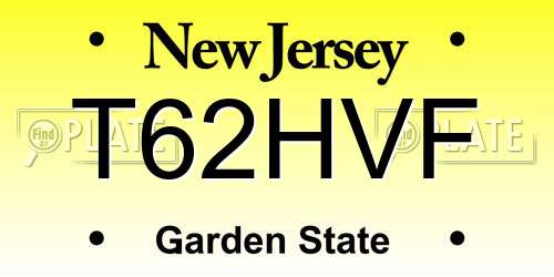 T62HVF New Jersey License Plate
