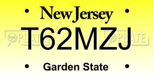 T62MZJ New Jersey License Plate