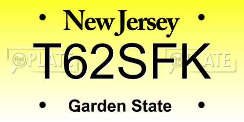 T62SFK New Jersey License Plate