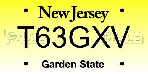 T63GXV New Jersey License Plate