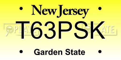 T63PSK New Jersey License Plate