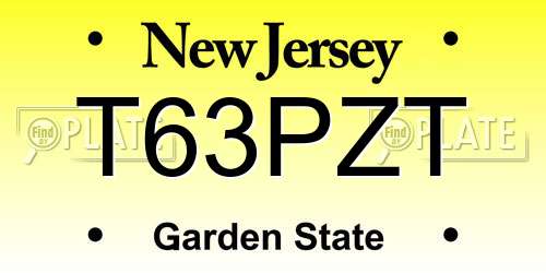 T63PZT New Jersey License Plate