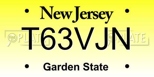 T63VJN New Jersey License Plate