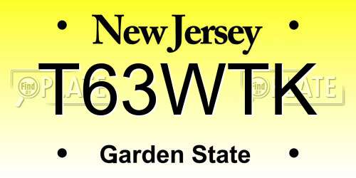 T63WTK New Jersey License Plate