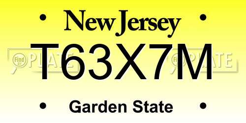 T63X7M New Jersey License Plate