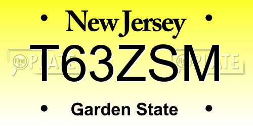 T63ZSM New Jersey License Plate