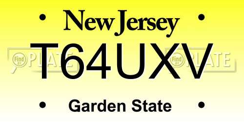 T64UXV New Jersey License Plate