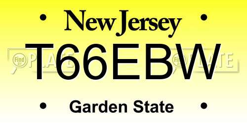 T66EBW New Jersey License Plate