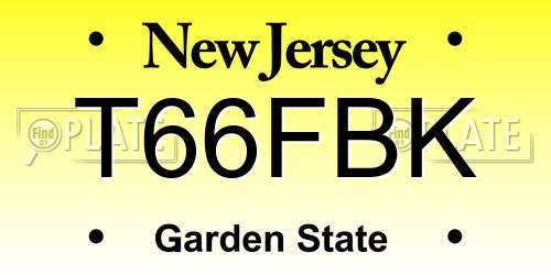 T66FBK New Jersey License Plate