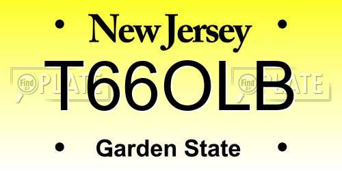 T66OLB New Jersey License Plate